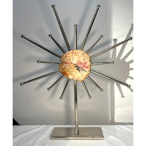 Unique Agate & Metal Sunburst Clock 21''x 18'' - Picture 1 of 5